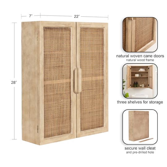 Kate and Laurel Ori Rattan & Wood 2-Door Wall Cabinet